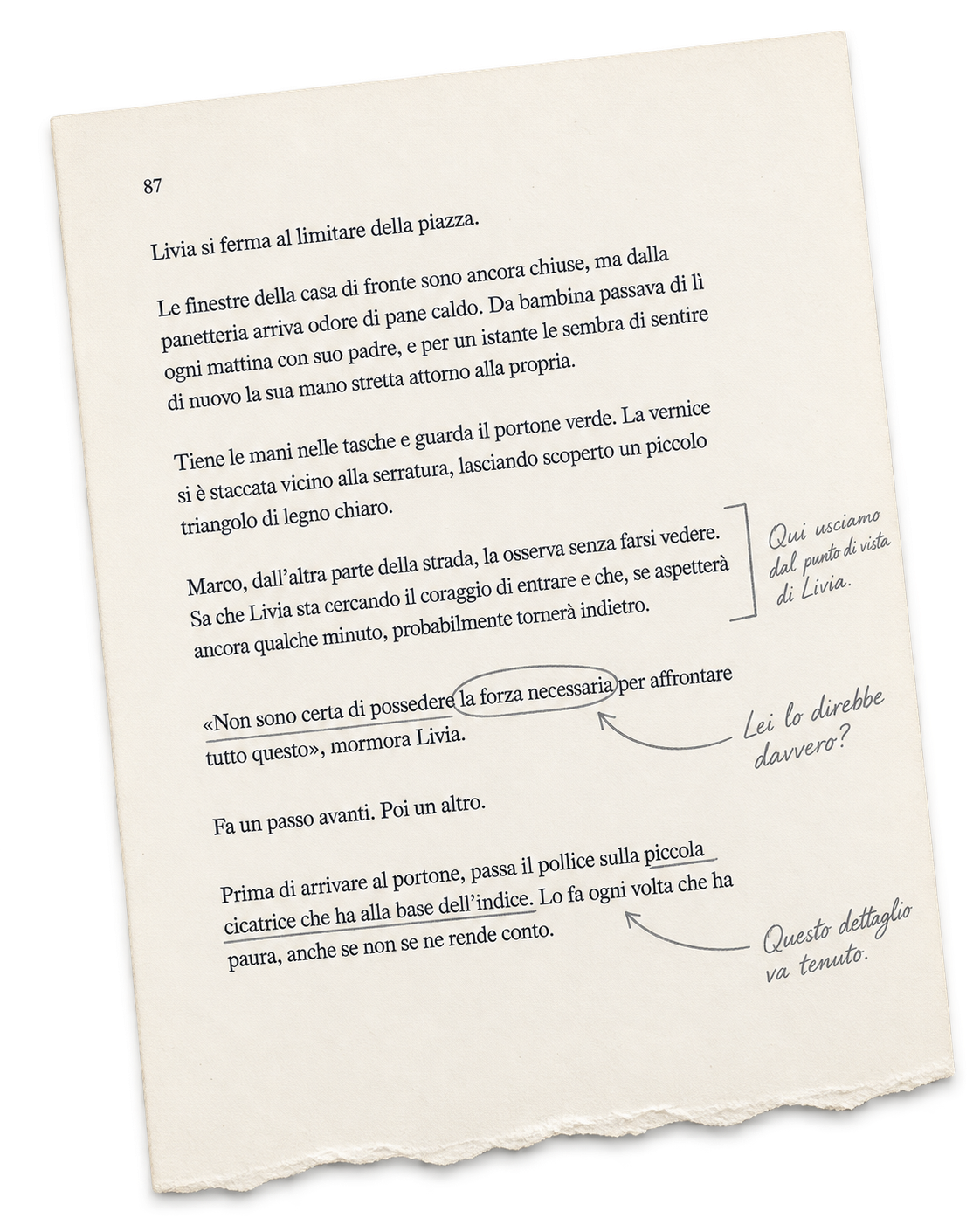 Esempio di editing di un romanzo con correzioni e commenti sul manoscritto