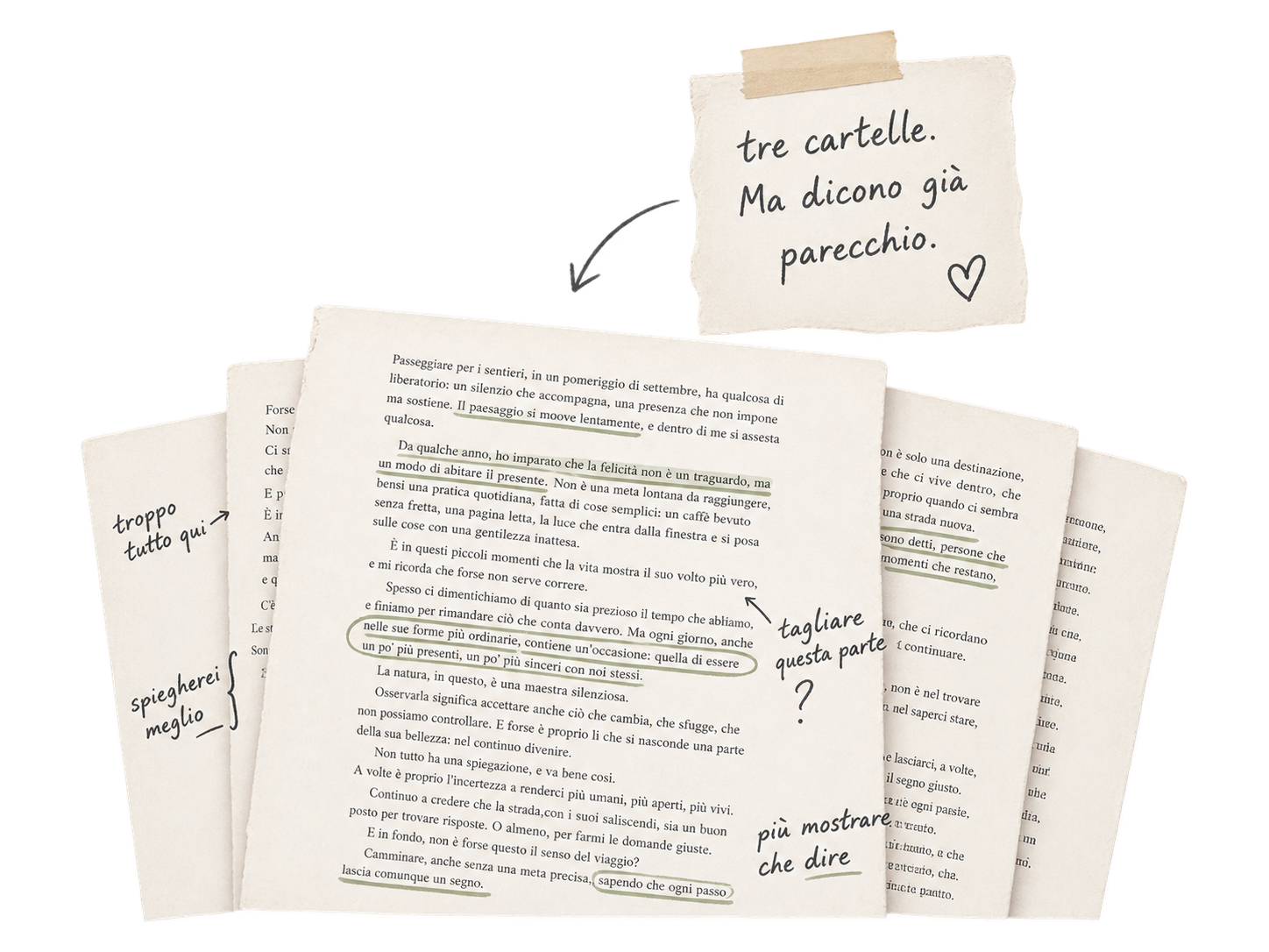Tre pagine di manoscritto annotate