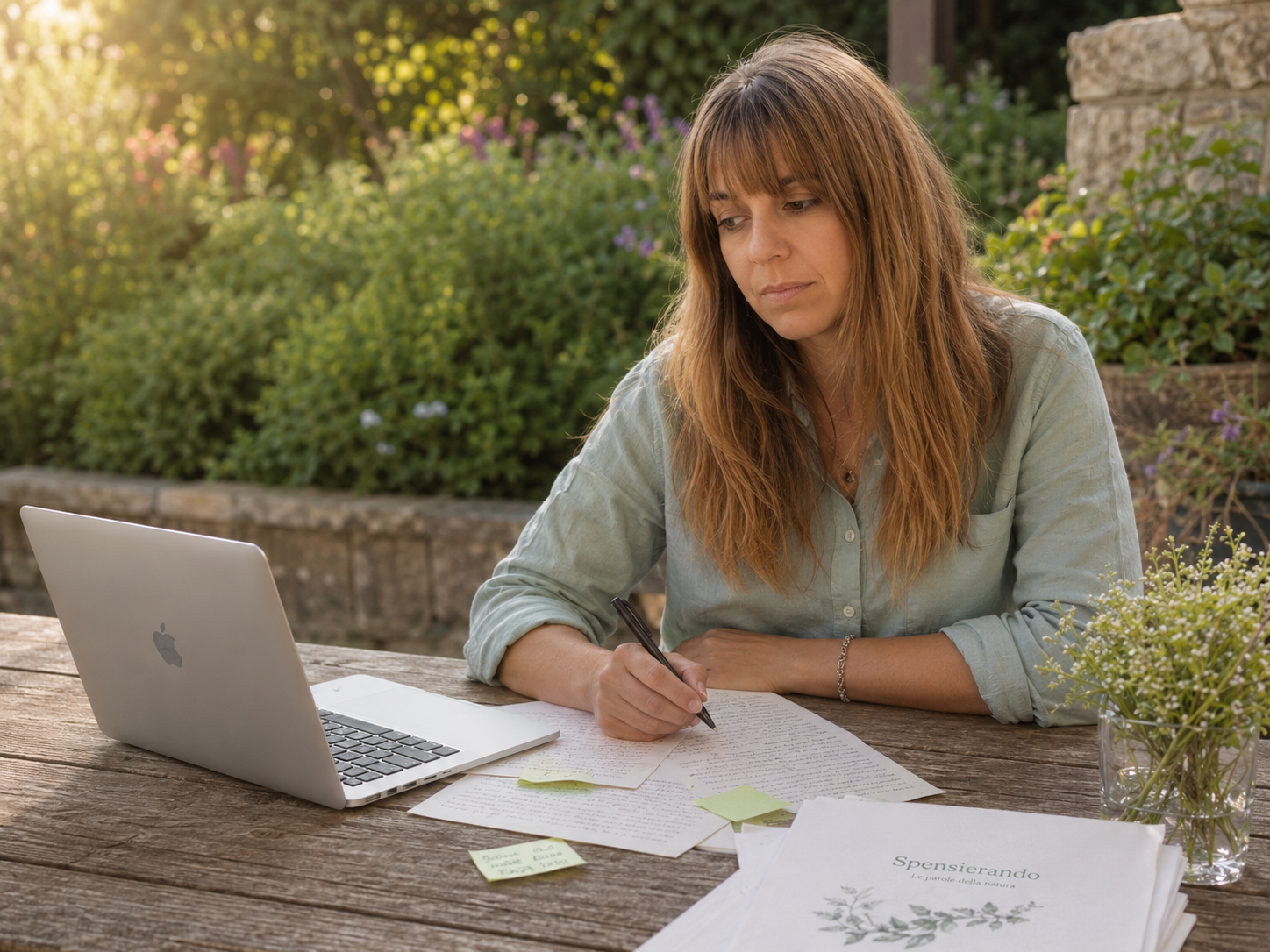 Giada al lavoro su un manoscritto